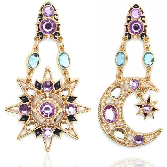 18K Real Gold Plated Asymmetrical Earrings with Black Gift Box Valentines Day - Picture 1 of 6